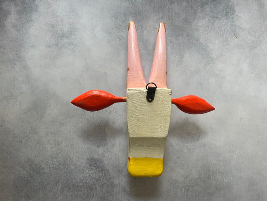 Hand-Painted Wooden Cow Head Wall Mask – Folk Art Decor by Indian Artisans