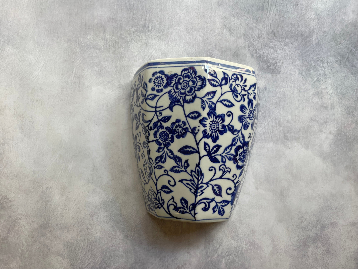 Ceramic Wall Vase – Dutch Blue Floral Accent (Wall-Mountable )