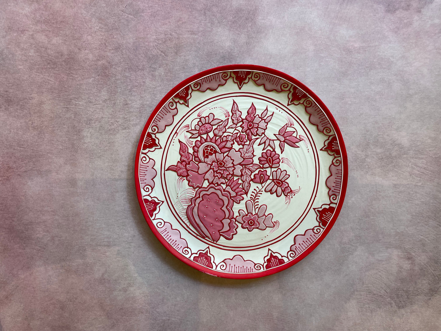Handcrafted Crimson Blossom Bouquet Wallplate/ 10.5'' Inches / Culture Aisle India