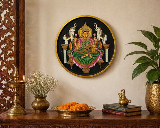 Mahalakshmi Darshan – Handpainted Pichwai Wallplate (12 Inch)