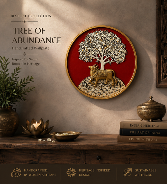 Nandi Beneath the Tree of Life – Bespoke Collection (Brass Nandi / 12 Inch Compressed Wood Base)