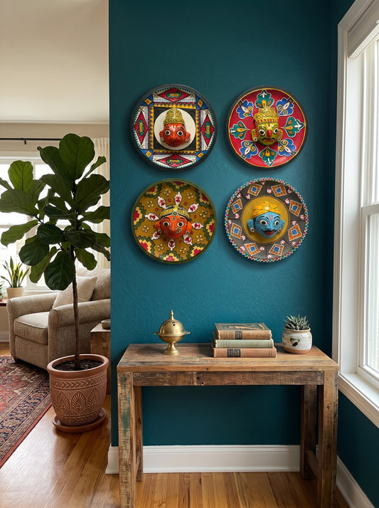 Cherial Mask Wall Plate Set – Handcrafted Tribal Story Art (Set of 4)