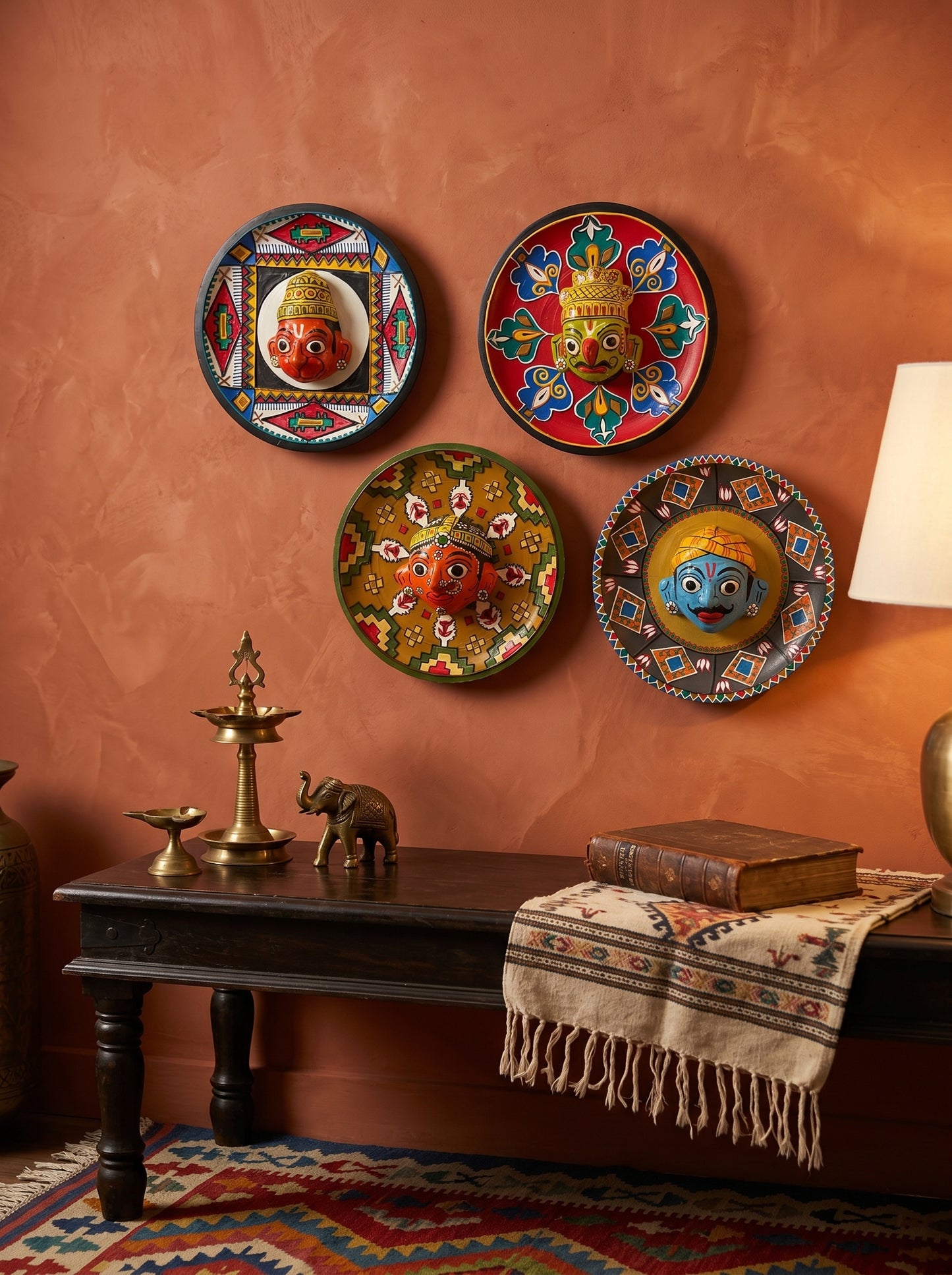 Cherial Mask Wall Plate Set – Handcrafted Tribal Story Art (Set of 4)
