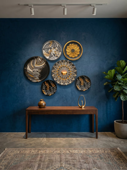 Handcrafted Black & Gold Wall Plate Set (5 Pieces) (SET1)