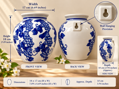 Blue & White Ceramic Grapevine Jar – Dutch-Inspired Décor (Wall-Mountable )
