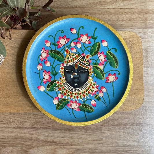 Lotus Krishna - Handpainted Pichwai Wallplate