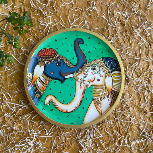 Tusks & Tales – A Royal Romance | Handcrafted Decorative Wall Plate with Entwined Elephants