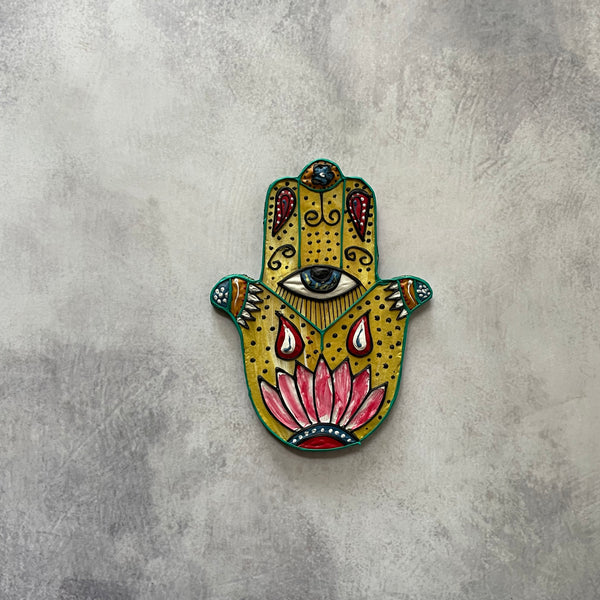 Hamsa Hand -  – Eye of Protection & Lotus Bloom | Handcrafted  Fridge Magnet | Culture Aisle India
