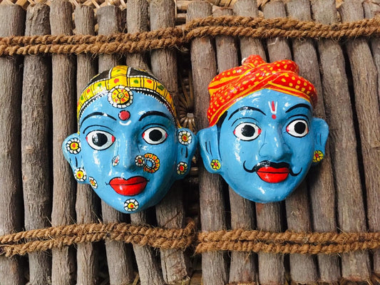 Cherial Mask Set – Handcrafted Tribal Wall Art from Telangana | Ethnic Home Décor by Culture Aisle  BLUE