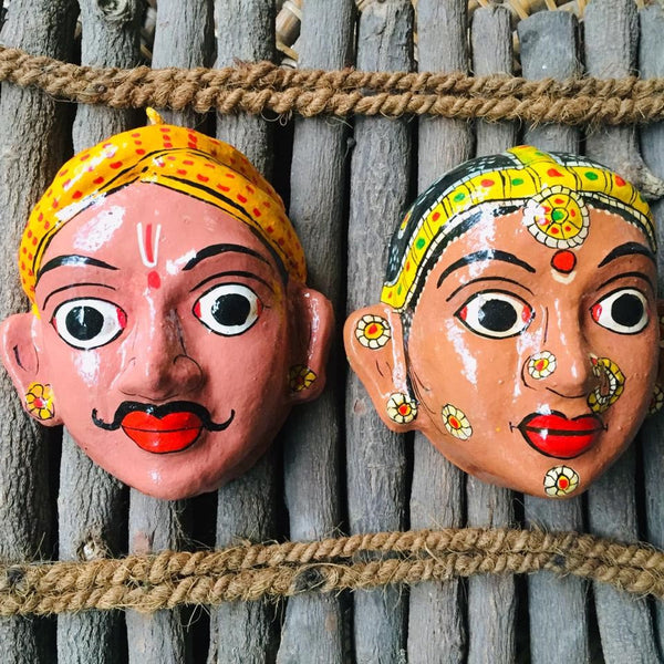 Cherial Mask Set – Handcrafted Tribal Wall Art from Telangana | Ethnic Home Décor by Culture Aisle (Skin Color)