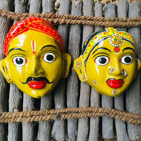 Cherial Mask Set – Handcrafted Tribal Wall Art from Telangana | Ethnic Home Décor by Culture Aisle (Yellow)