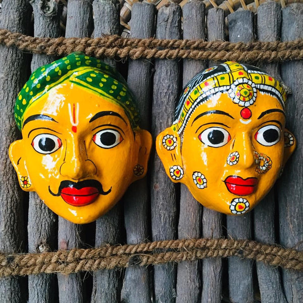 Cherial Mask Set – Handcrafted Tribal Wall Art from Telangana | Ethnic Home Décor by Culture Aisle (Orange)