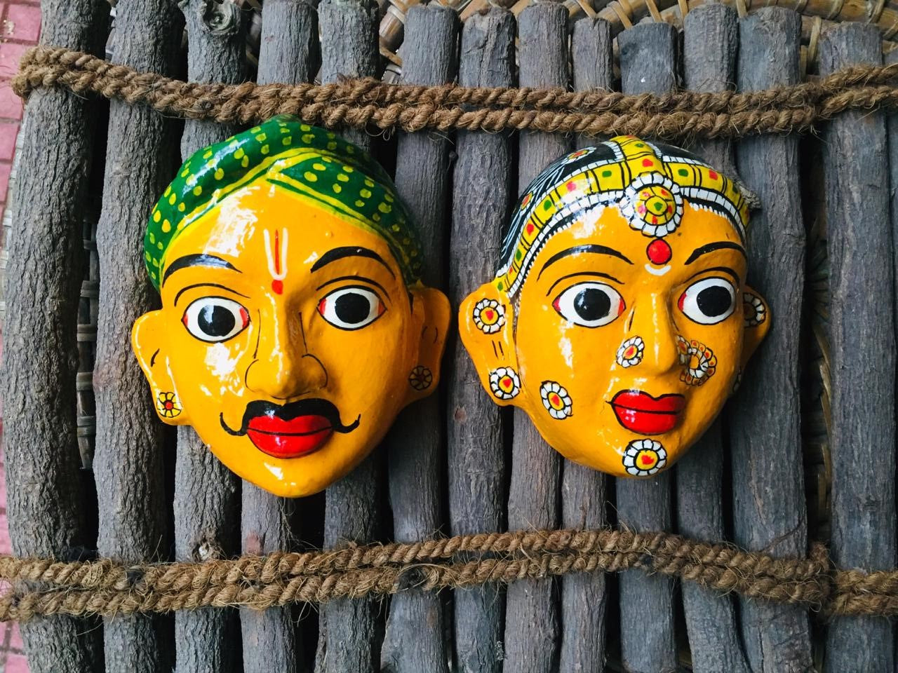 Cherial Mask Set – Handcrafted Tribal Wall Art from Telangana | Ethnic Home Décor by Culture Aisle (Orange)