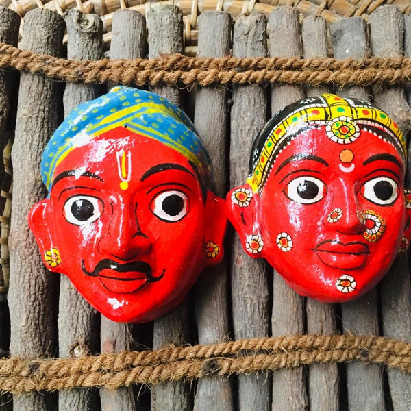 Cherial Mask Set – Handcrafted Tribal Wall Art from Telangana | Ethnic Home Décor by Culture Aisle (Red)