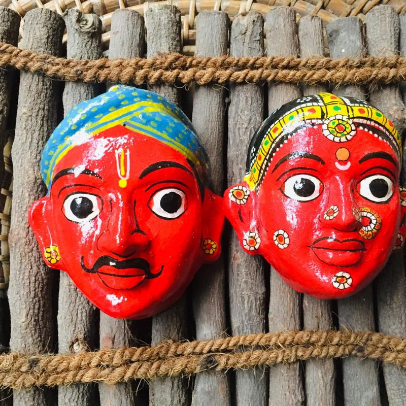 Cherial Mask Set – Handcrafted Tribal Wall Art from Telangana | Ethnic Home Décor by Culture Aisle (Red)