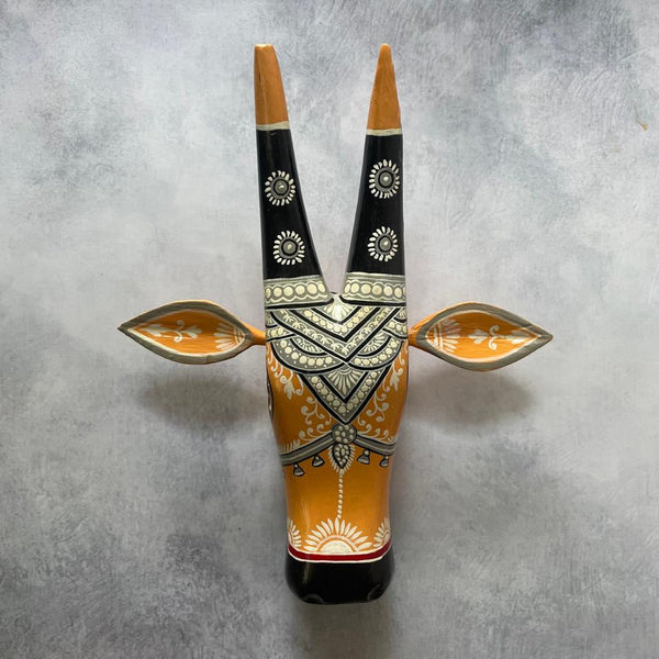 Hand-Painted Wooden Cow Head Wall Mask – Folk Art Decor by Indian Artisans