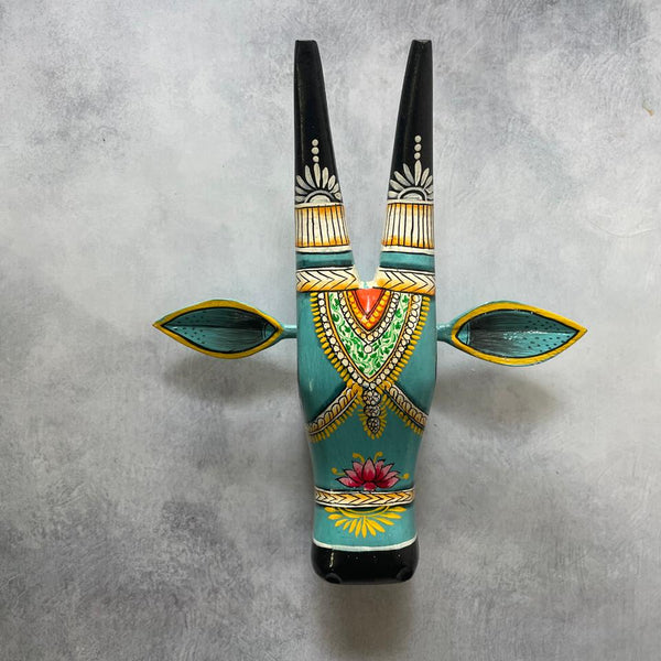 Hand-Painted Wooden Cow Head Wall Mask – Folk Art Decor by Indian Artisans