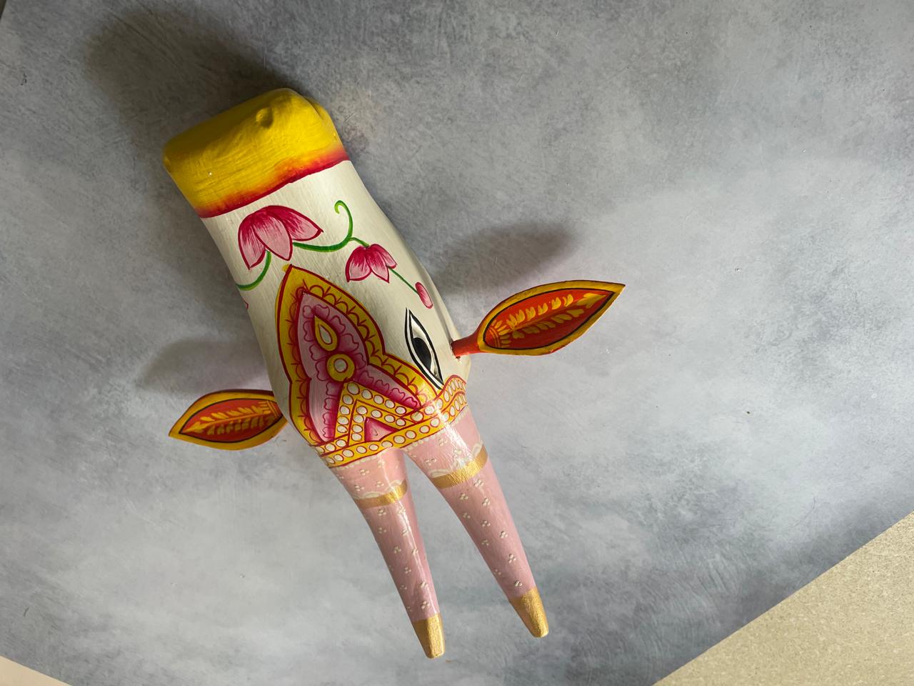 Hand-Painted Wooden Cow Head Wall Mask – Folk Art Decor by Indian Artisans