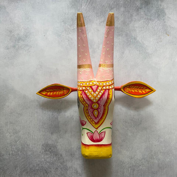 Hand-Painted Wooden Cow Head Wall Mask – Folk Art Decor by Indian Artisans