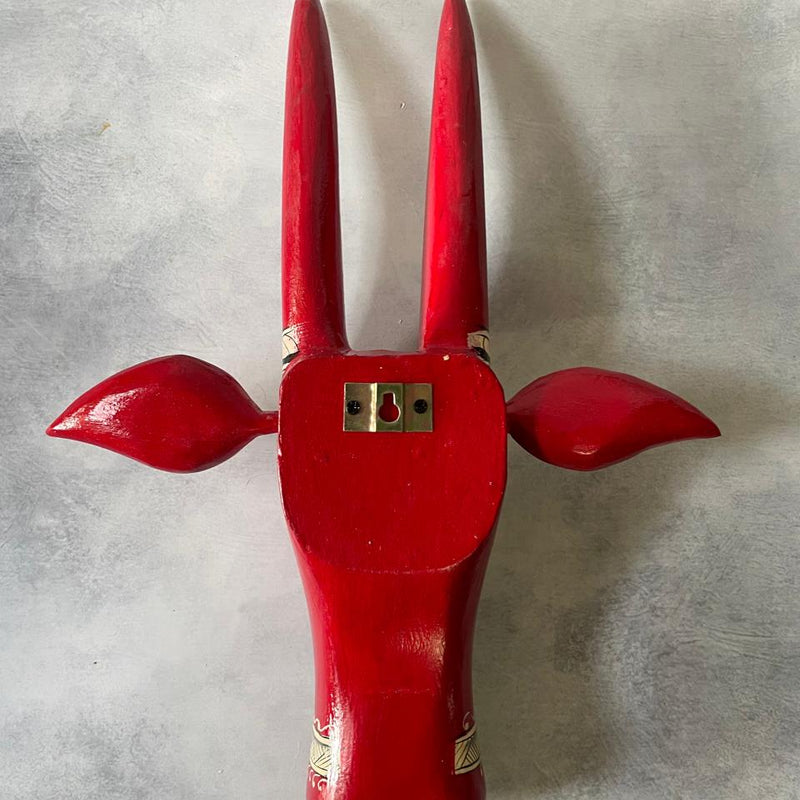Hand-Painted Wooden Cow Head Wall Mask – Folk Art Decor by Indian Artisans