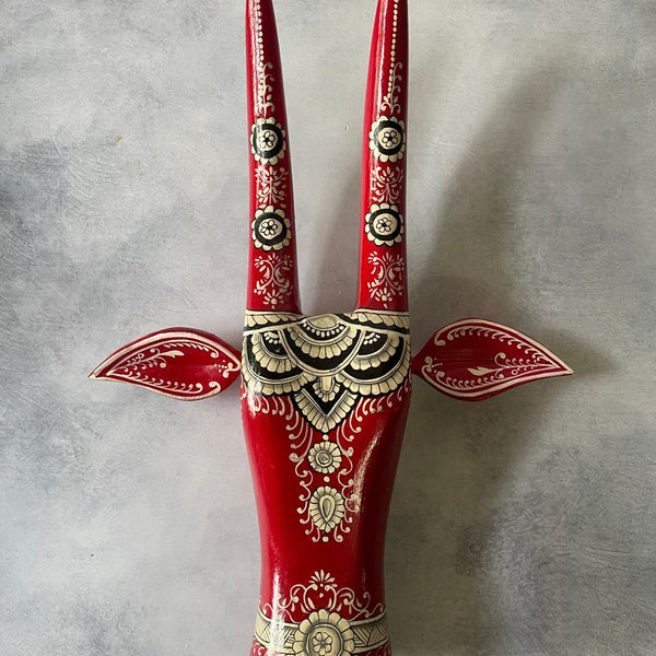 Hand-Painted Wooden Cow Head Wall Mask – Folk Art Decor by Indian Artisans
