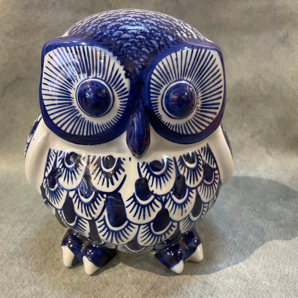 Indigo Ceramic Owl – Dutch Blue Pottery (L)