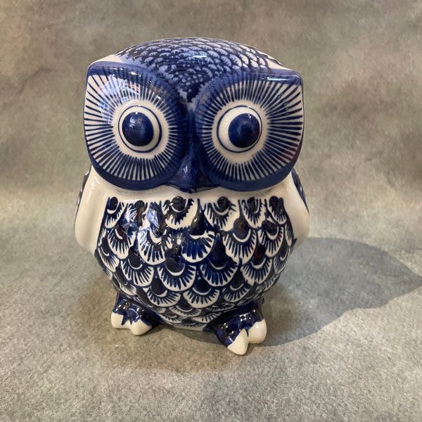 Indigo Ceramic Owl – Dutch Blue Pottery (M)