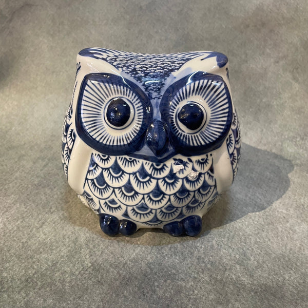 Indigo Ceramic Owl – Dutch Blue Pottery (S)