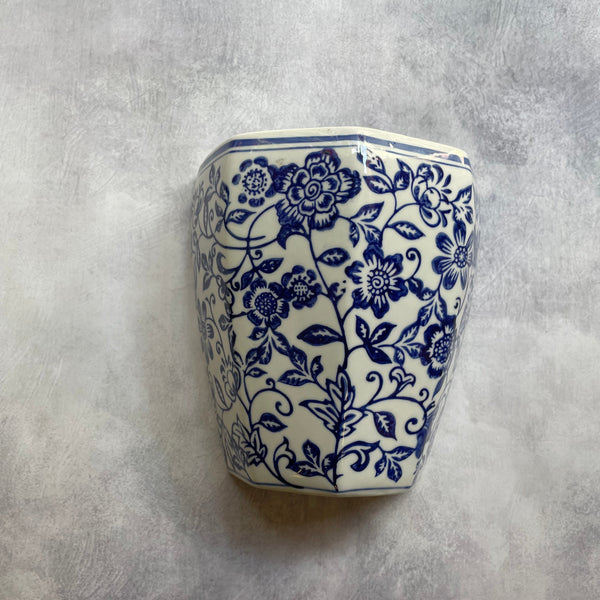 Ceramic Wall Vase – Dutch Blue Floral Accent (Wall-Mountable )