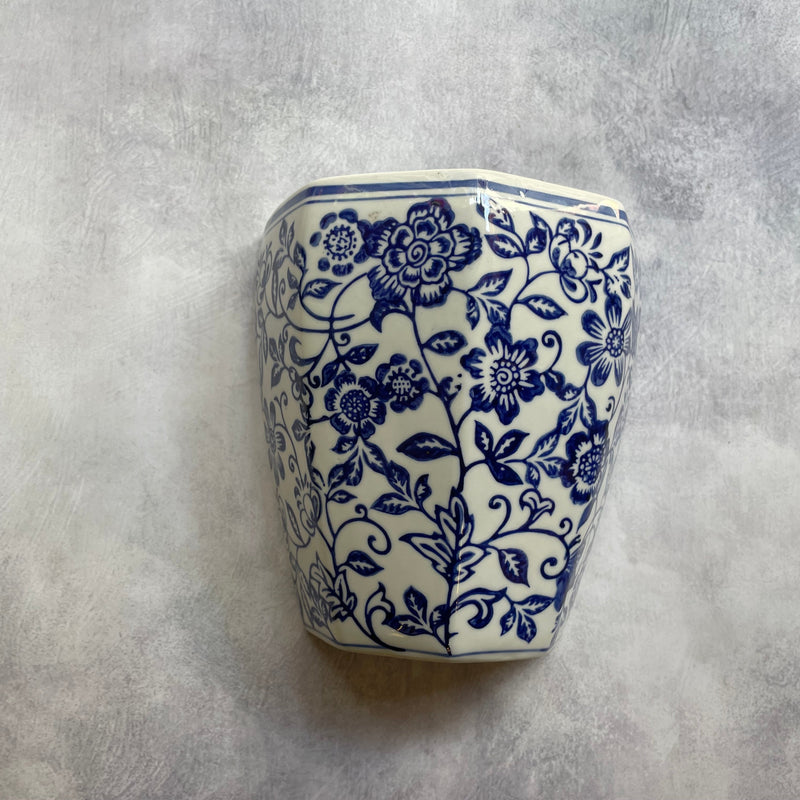 Ceramic Wall Vase – Dutch Blue Floral Accent (Wall-Mountable )