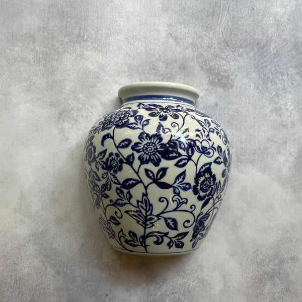 Blue & White Ceramic Floral Jar – Dutch-Inspired Décor (Wall-Mountable )