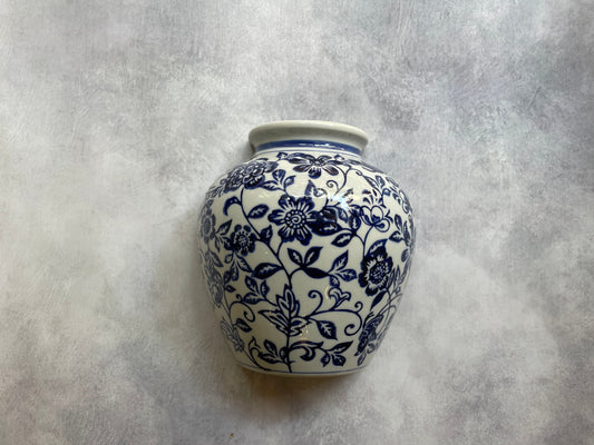 Blue & White Ceramic Floral Jar – Dutch-Inspired Décor (Wall-Mountable )