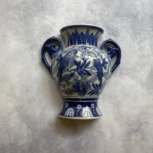 Ceramic Vase – Dutch Blue Bird & Floral Motif (Wall-Mountable )