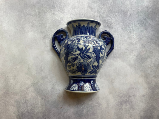 Ceramic Vase – Dutch Blue Bird & Floral Motif (Wall-Mountable )