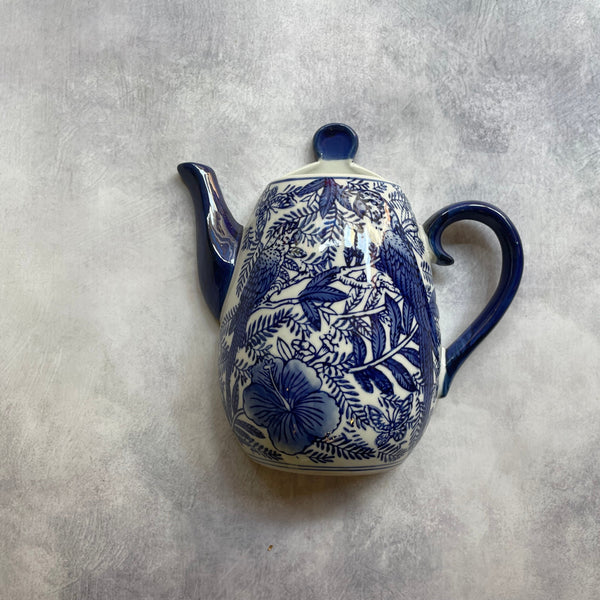 Wall-Mounted Ceramic Teapot – Dutch Blue Botanical & Bird Motif (Wall-Mountable )