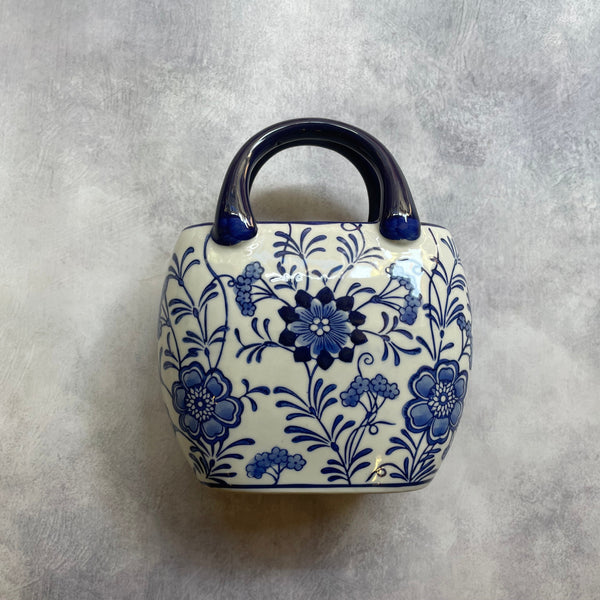 Blue Bloom Ceramic Handbag Planter – Mughal Garden Motif