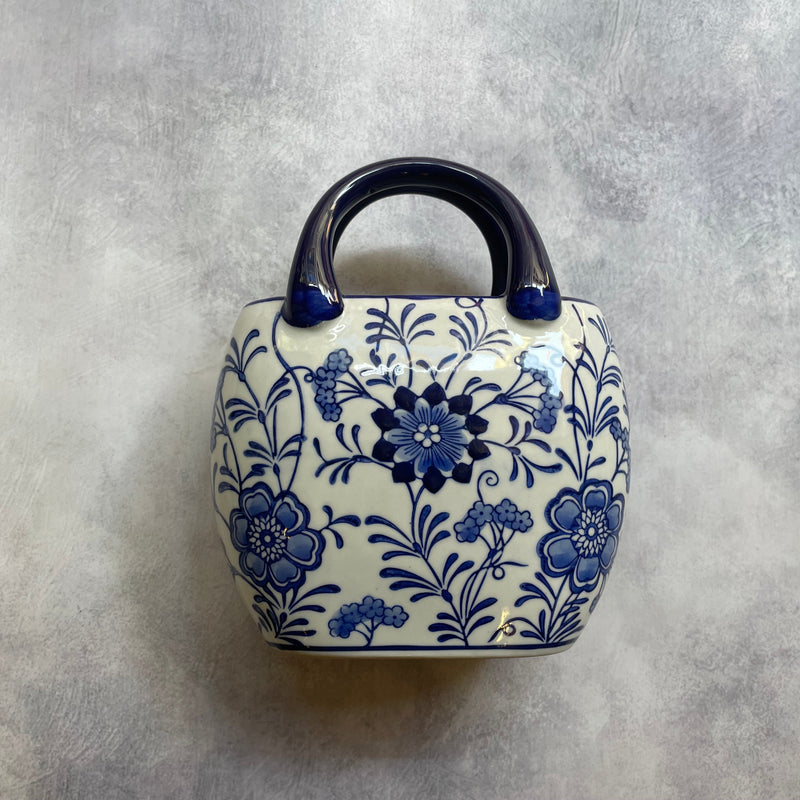 Blue Bloom Ceramic Handbag Planter – Mughal Garden Motif