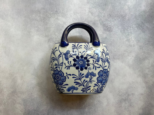 Blue Bloom Ceramic Handbag Planter – Mughal Garden Motif