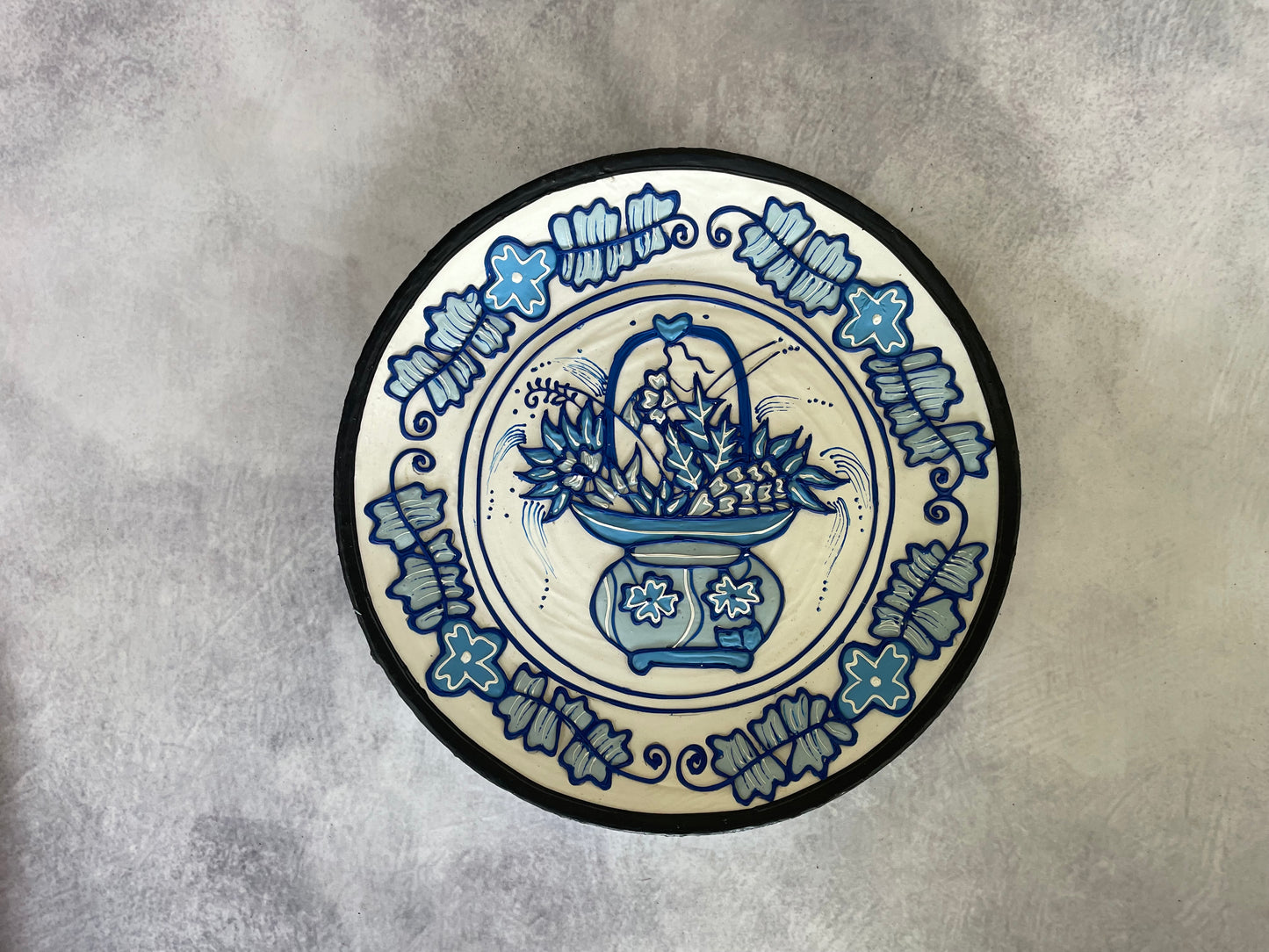 Blue Blossom Basket – 7.5'' Inches Handcrafted Ceramic Wall Plate"