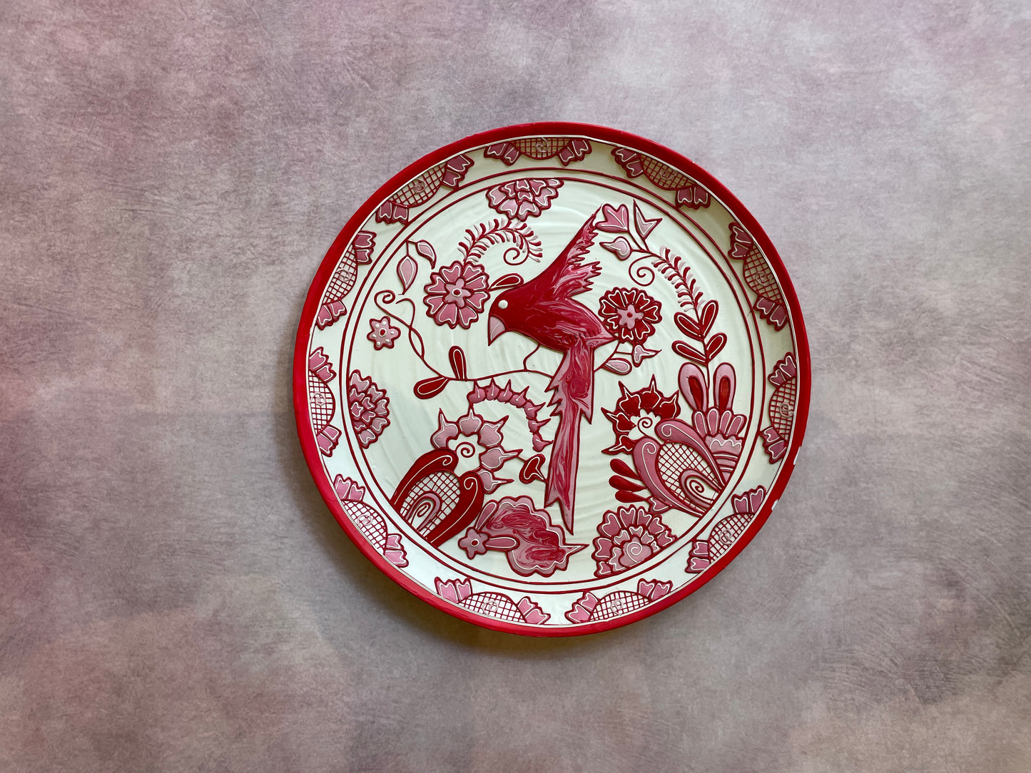Handcrafted Crimson Songbird Wallplate – 10.5'' Inches  / Culture Aisle India