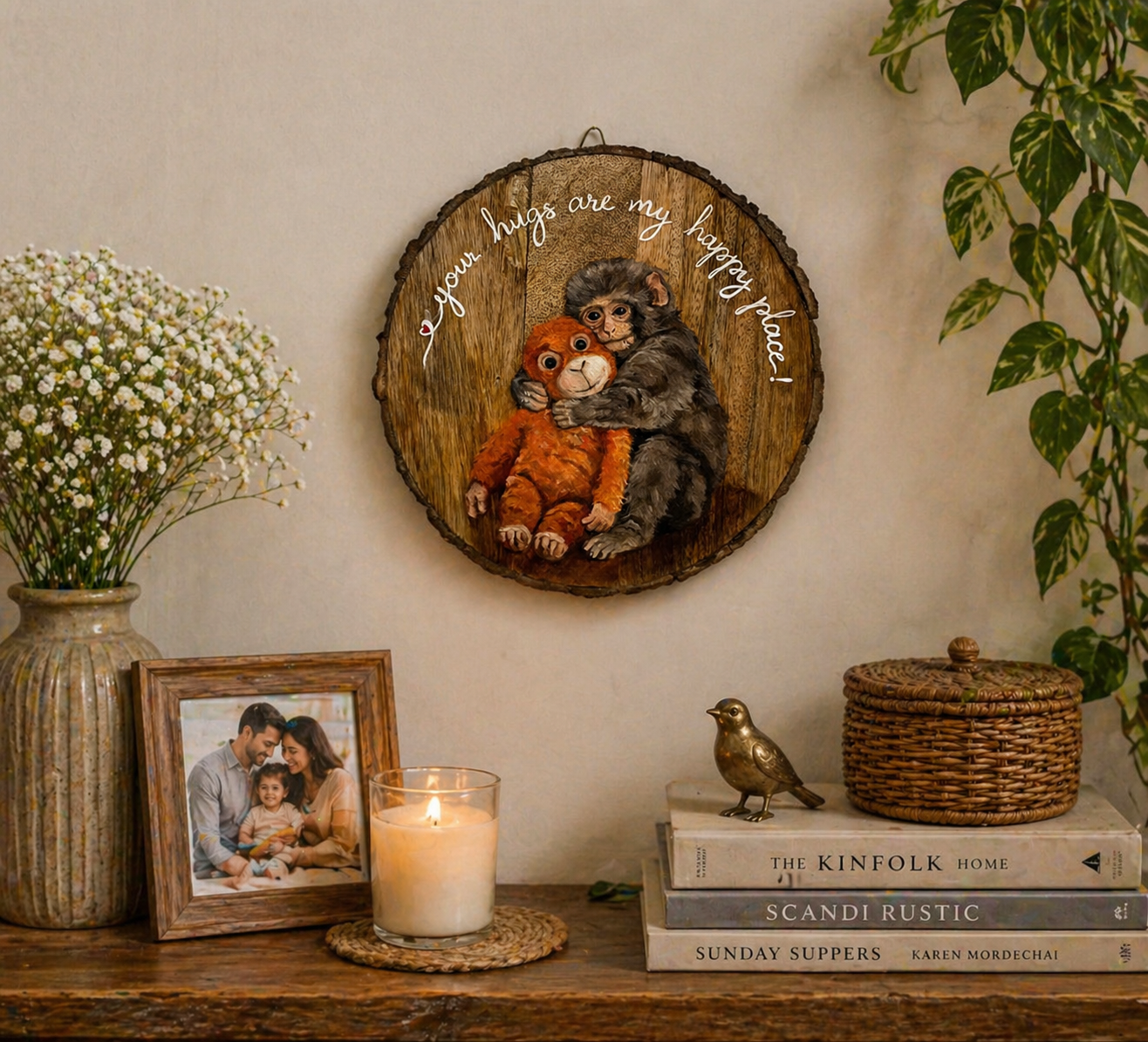 Your Hugs Are My Happy Place – Handcrafted Wooden Log Wall Art by Culture Aisle India