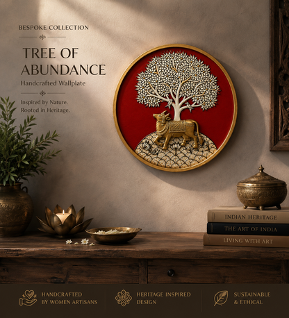 Nandi Beneath the Tree of Life – Bespoke Collection  (Brass Nandi / 12 Inch Compressed Wood Base)