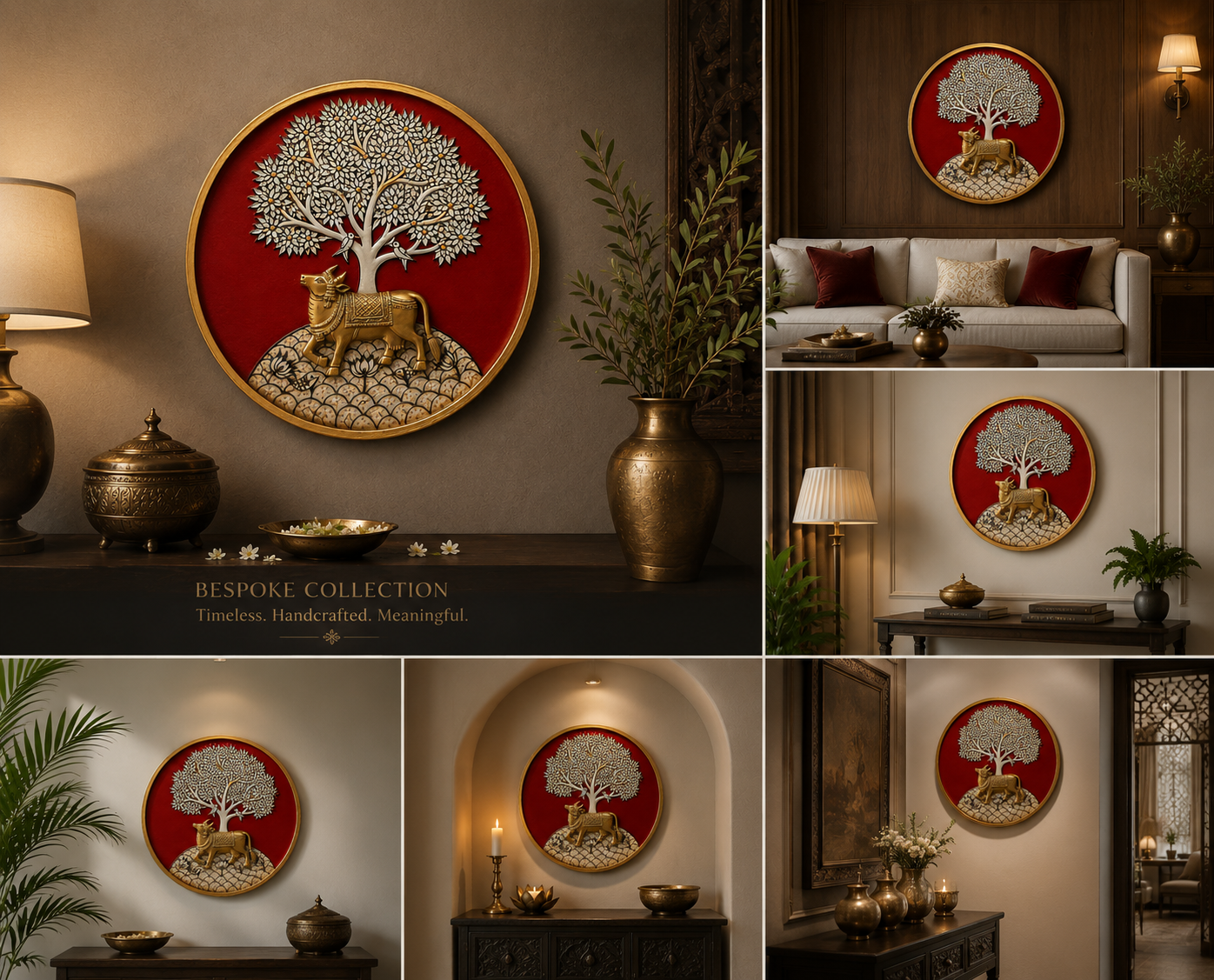 Nandi Beneath the Tree of Life – Bespoke Collection  (Brass Nandi / 12 Inch Compressed Wood Base)