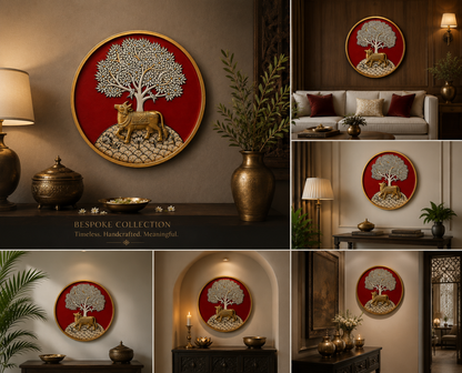 Nandi Beneath the Tree of Life – Bespoke Collection  (Brass Nandi / 12 Inch Compressed Wood Base)