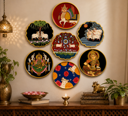 Tree of Harmony – Handpainted Pichwai Cow Wallplate (12 Inch MDF Wooden Wall Decor)