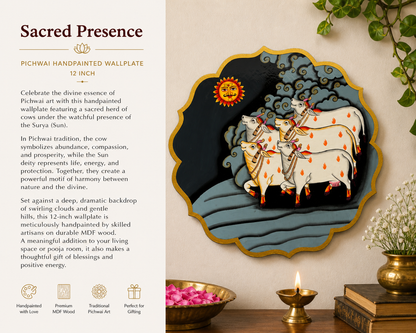 Surya Grace – Handpainted Pichwai Cow Wallplate (12 Inch)