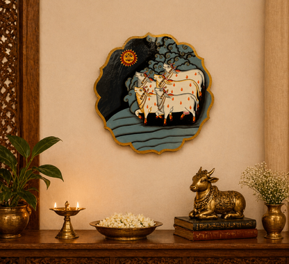 Surya Grace – Handpainted Pichwai Cow Wallplate (12 Inch)