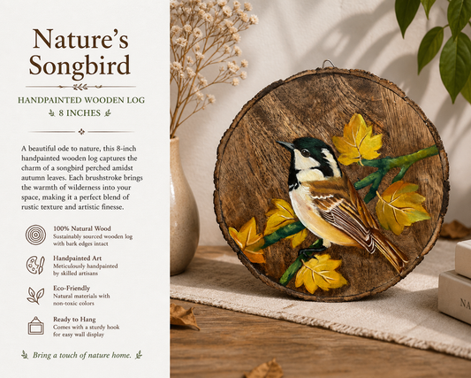 Nature’s Songbird – Handcrafted Bird & Maple Leaf Wooden Wallplate (8 In)