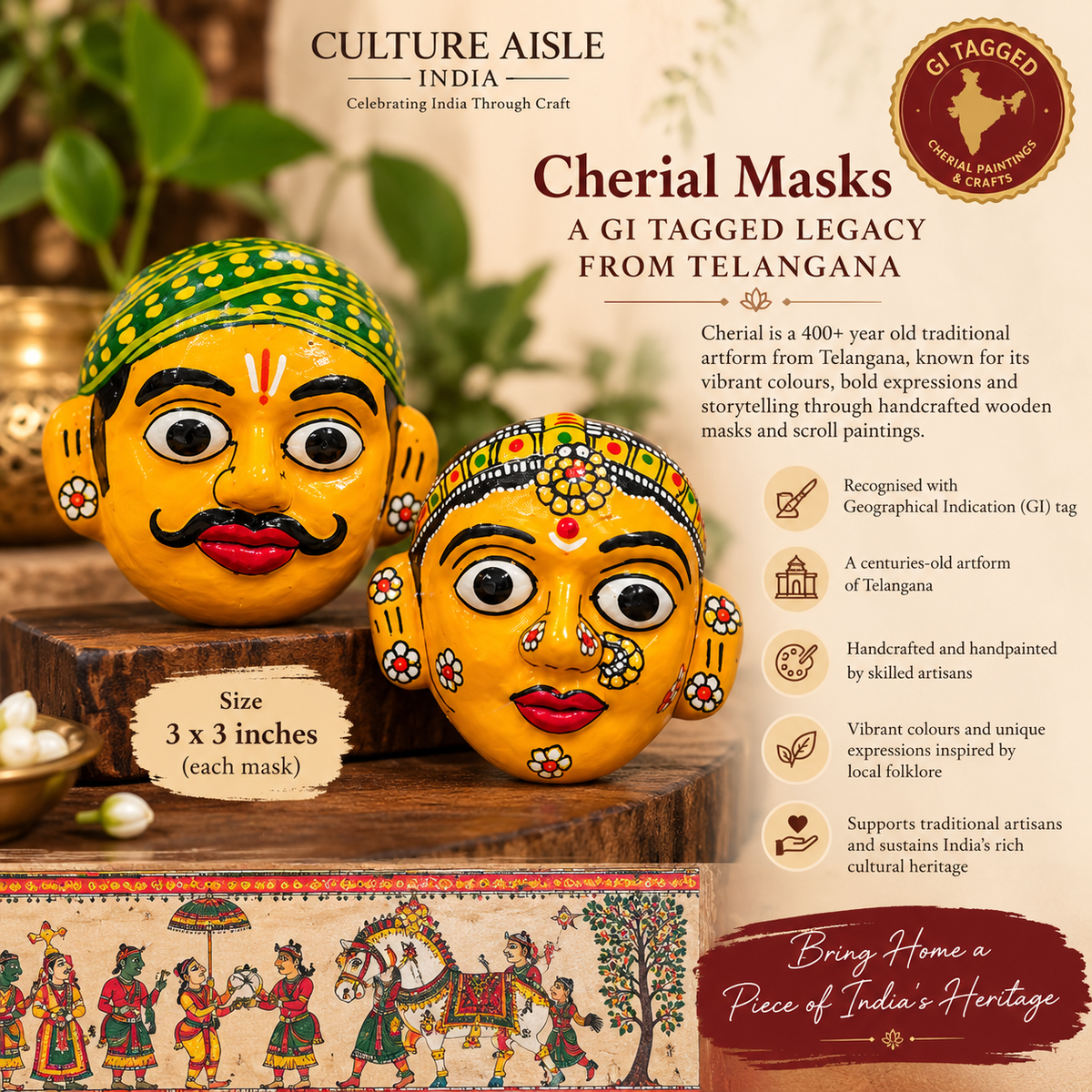 Cherial Heritage – Handcrafted Wall Plate & Mask Gift Hamper | Culture Aisle India