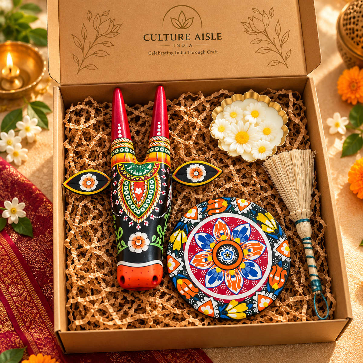 Handcrafted Nandi Mask Gift Hamper | Indian Folk Art & Home Décor